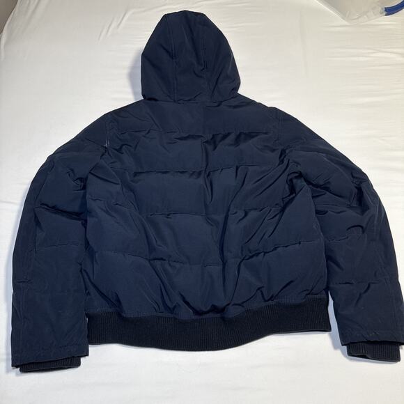 Tommy Hilfiger Mens Large Puffer Jacket Hooded Winter Coat Logo Patch Navy Blue - Picture 15 of 16